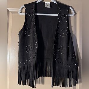 Vocal Black Vest with Fringe and Studs